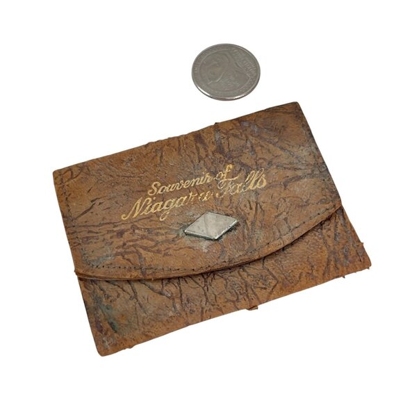 Vintage Leather Souvenir Wallet Niagara Falls With Snap Closure - Picture 2 of 6